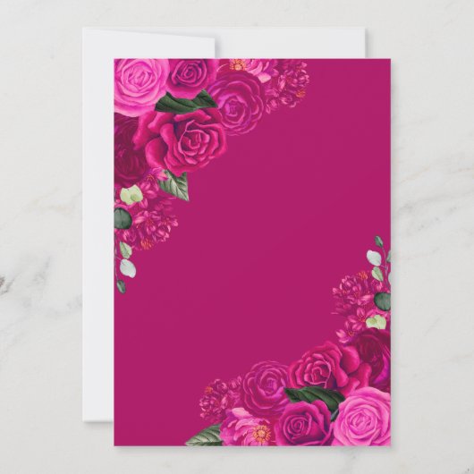 Fuchsia roze zilver prinses vlinder quinceañera kaart (Achterkant)