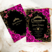 Fuchsia Roze Zwart Goud Quinceanera Kaart