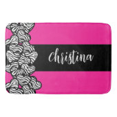 Fuchsia roze zwart wit zebra patroon hart naam badmat (Voorkant)