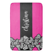 Fuchsia roze zwart wit zebra patroon hart naam badmat (Voorkant Verticaal)