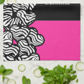 Fuchsia roze zwart wit zebra patroon hart naam theedoek (Gevouwen)