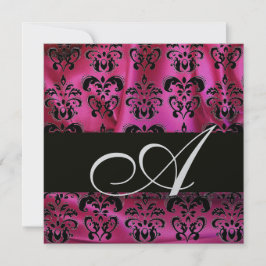 FUCHSIA ROZE ZWARTE DAMAST STOF MONOGRAAM Zilver Kaart
