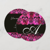 FUCHSIA ROZE ZWARTE DAMASTEN STOF MONOGRAM CIRKEL KAART (Voorkant / Achterkant)