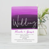 Fuchsia Roze Zwarte Waterverf Modern Glam Wedding Kaart (Staand voorkant)