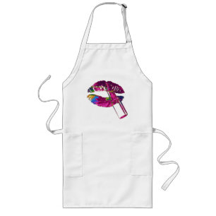 Fuchsia Rozen Lipstick Abstract Art Apron Lang Schort