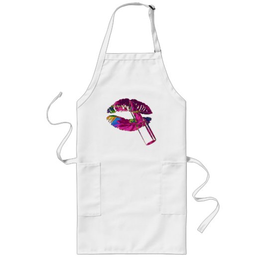 Fuchsia Rozen Lipstick Abstract Art Apron Lang Schort (Voorkant)