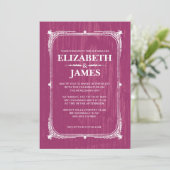 Fuchsia Rustic Barn Wood Wedding Invitations Kaart (Staand voorkant)
