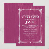 Fuchsia Rustic Barn Wood Wedding Invitations Kaart (Voorkant / Achterkant)
