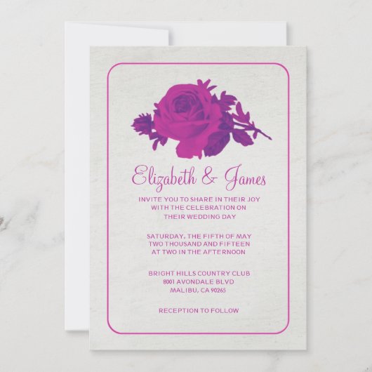 Fuchsia Rustic Floral/Flower Wedding Invitations Kaart (Voorkant)