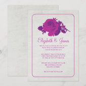 Fuchsia Rustic Floral/Flower Wedding Invitations Kaart (Voorkant / Achterkant)