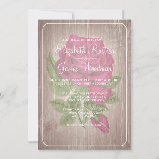 Fuchsia Rustic Floral Wedding Invitations Kaart (Voorkant)