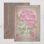 Fuchsia Rustic Floral Wedding Invitations Kaart (Voorkant / Achterkant)
