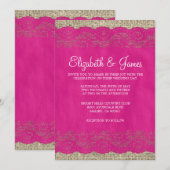 Fuchsia Rustic Lace Wedding Invitations Kaart (Voorkant / Achterkant)