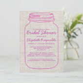 Fuchsia Rustic Mason Jar Bridal Shower Invitations Kaart (Staand voorkant)