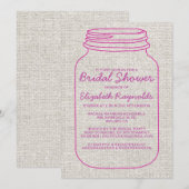 Fuchsia Rustic Mason Jar Bridal Shower Invitations Kaart (Voorkant / Achterkant)
