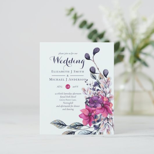 Fuchsia Sage Autumn Fall Wedding nodigt budgettair (Staand voorkant)