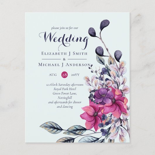 Fuchsia Sage Autumn Fall Wedding nodigt budgettair (Voorkant)