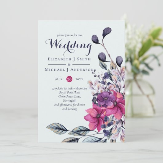 Fuchsia sage najaar navelhuwelijk nodigt Envl uit  (Staand voorkant)