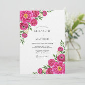 Fuchsia Schilderachtige Bloem Huwelijk Kaart (Staand voorkant)