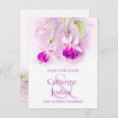 Fuchsia schilderde paarse bloem op de datumkaart aankondigingskaart (Voorkant / Achterkant)