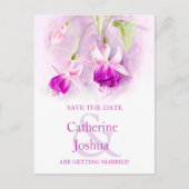 Fuchsia schilderde paarse bloem op de datumkaart aankondigingskaart (Voorkant)