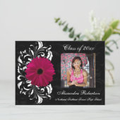 Fuchsia Scroll Gerbera Daisy Afstuderen Kaart (Staand voorkant)