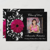 Fuchsia Scroll Gerbera Daisy Afstuderen Kaart (Voorkant / Achterkant)