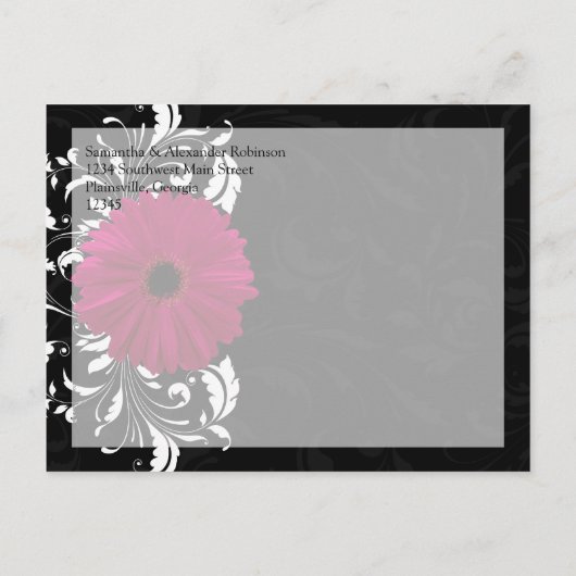 Fuchsia Scroll Gerbera Daisy Black Save the Date Aankondigingskaart (Achterkant)