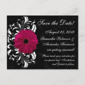 Fuchsia Scroll Gerbera Daisy Black Save the Date Aankondigingskaart (Voorkant)