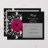 Fuchsia Scroll Gerbera Daisy met Zwart en Wit Uitnodiging Briefkaart (Voorkant / Achterkant)