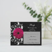 Fuchsia Scroll Gerbera Daisy met Zwart en Wit Uitnodiging Briefkaart (Staand voorkant)
