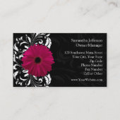 Fuchsia Scroll Gerbera Daisy met Zwart en Wit Visitekaartje (Achterkant)