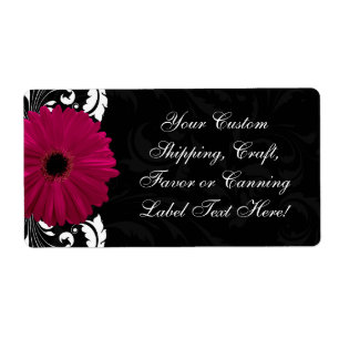 Fuchsia Scroll Gerbera Daisy w/Black en White Etiket
