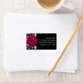 Fuchsia Scroll Gerbera Daisy w/Black en White Etiket (Insitu)