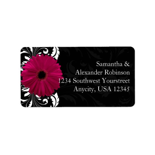 Fuchsia Scroll Gerbera Daisy w/Black en White Etiket (Voorkant)