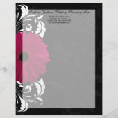 Fuchsia Scroll Gerbera Daisy w/Black en White Gepersonaliseerd Briefhoofd (Voorkant)
