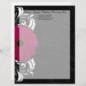 Fuchsia Scroll Gerbera Daisy w/Black en White Gepersonaliseerd Briefhoofd (Voorkant / Achterkant)
