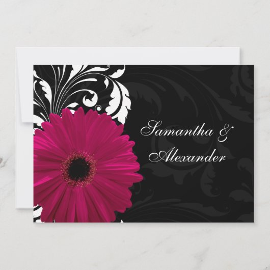 Fuchsia Scroll Gerbera Daisy w/Black en White Kaart (Achterkant)