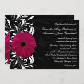 Fuchsia Scroll Gerbera Daisy w/Black en White Kaart (Voorkant / Achterkant)
