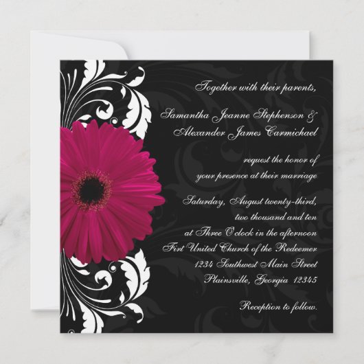 Fuchsia Scroll Gerbera Daisy w/Black en White Kaart (Voorkant)