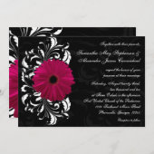Fuchsia Scroll Gerbera Daisy w/Black en White Kaart (Voorkant / Achterkant)