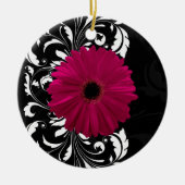 Fuchsia Scroll Gerbera Daisy w/Black en White Keramisch Ornament (Voorkant)