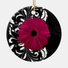 Fuchsia Scroll Gerbera Daisy w/Black en White Keramisch Ornament