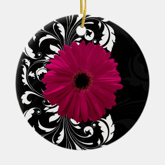 Fuchsia Scroll Gerbera Daisy w/Black en White Keramisch Ornament (Voorkant)