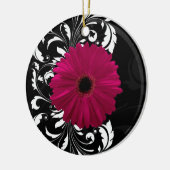 Fuchsia Scroll Gerbera Daisy w/Black en White Keramisch Ornament (Links)