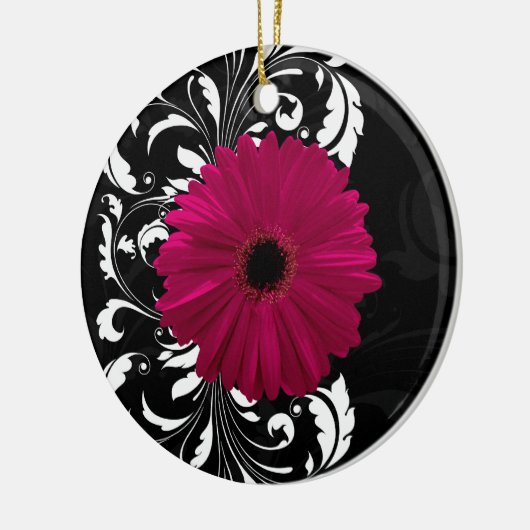 Fuchsia Scroll Gerbera Daisy w/Black en White Keramisch Ornament (Links)
