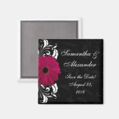 Fuchsia Scroll Gerbera Daisy w/Black en White Magneet (Voorkant / Achterkant)