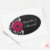 Fuchsia Scroll Gerbera Daisy w/Black en White Ovale Sticker (Envelop)