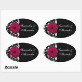 Fuchsia Scroll Gerbera Daisy w/Black en White Ovale Sticker (Vel)