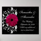Fuchsia Scroll Gerbera Daisy w/Black en White Poster (Voorkant)
